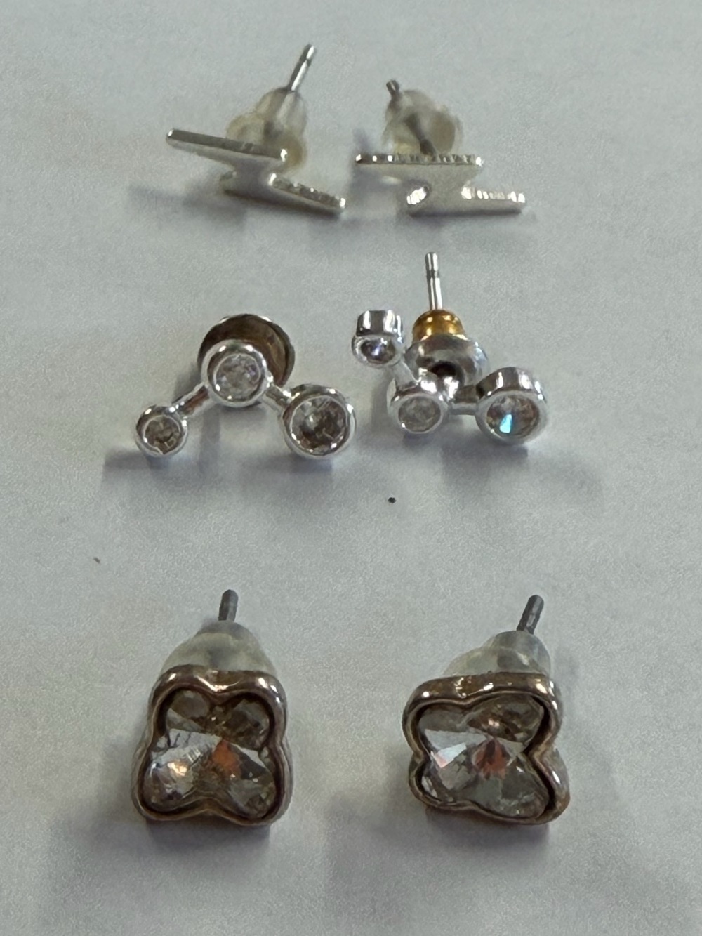 Sterling Silver Clear Crystal Stud Earring Set - Silver